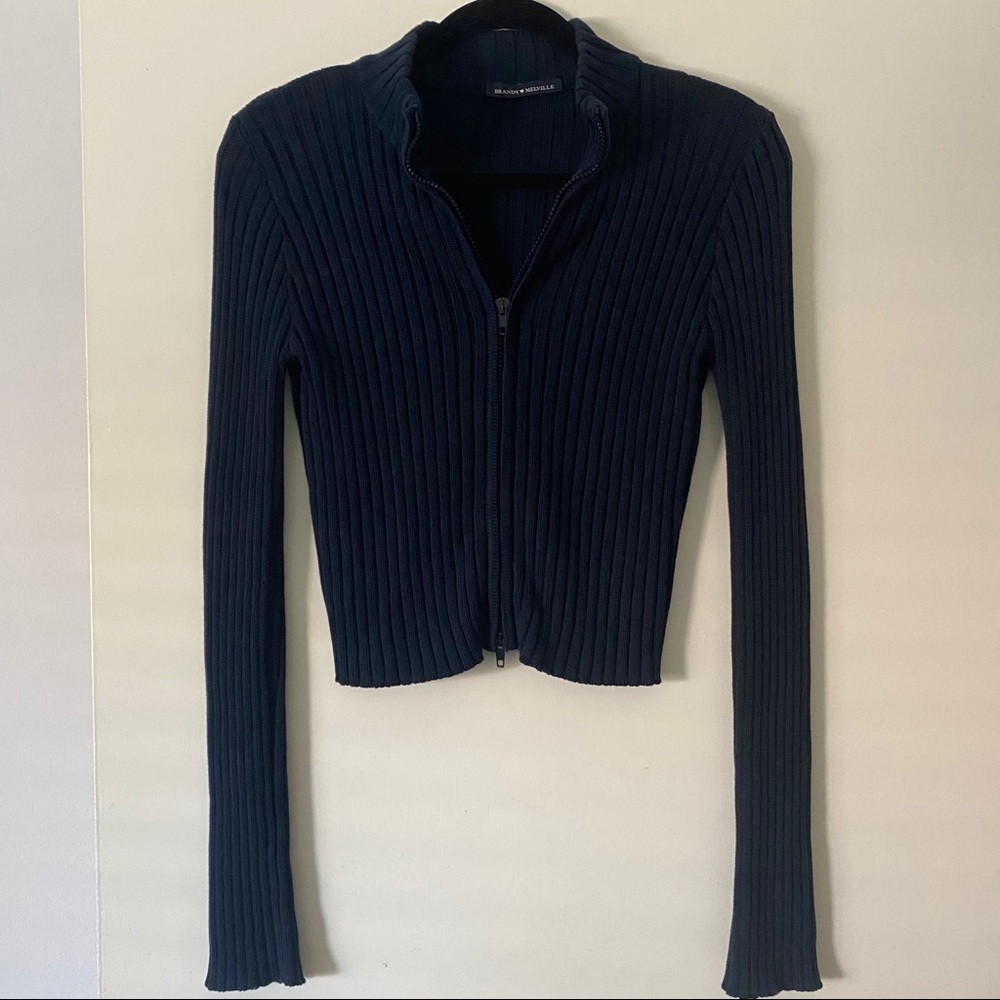 Navy Brandy Ribbed Sweater with Zipper